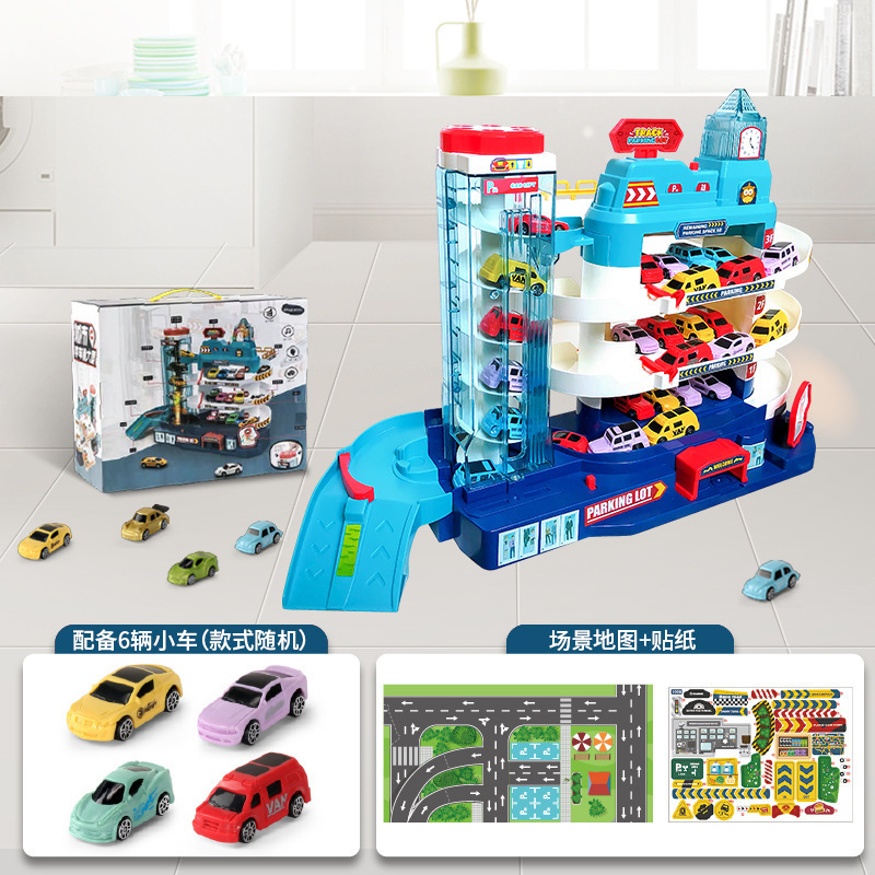 Set regalo - Garage a 4 piani - Include mappa adesiva con 6 auto