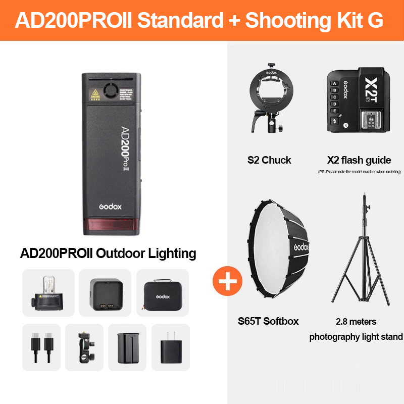AD200ProII + X2t + Soporte S2 + S65T + Soporte de luz de 2,8 m