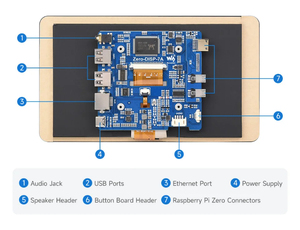 Kit Display Touch Zero-DISP-7A da 7 pollici per lampone Pi Zero con scheda di espansione Display IPS 1024x600 tocco capacitivo a 5 punti - Product Image 5