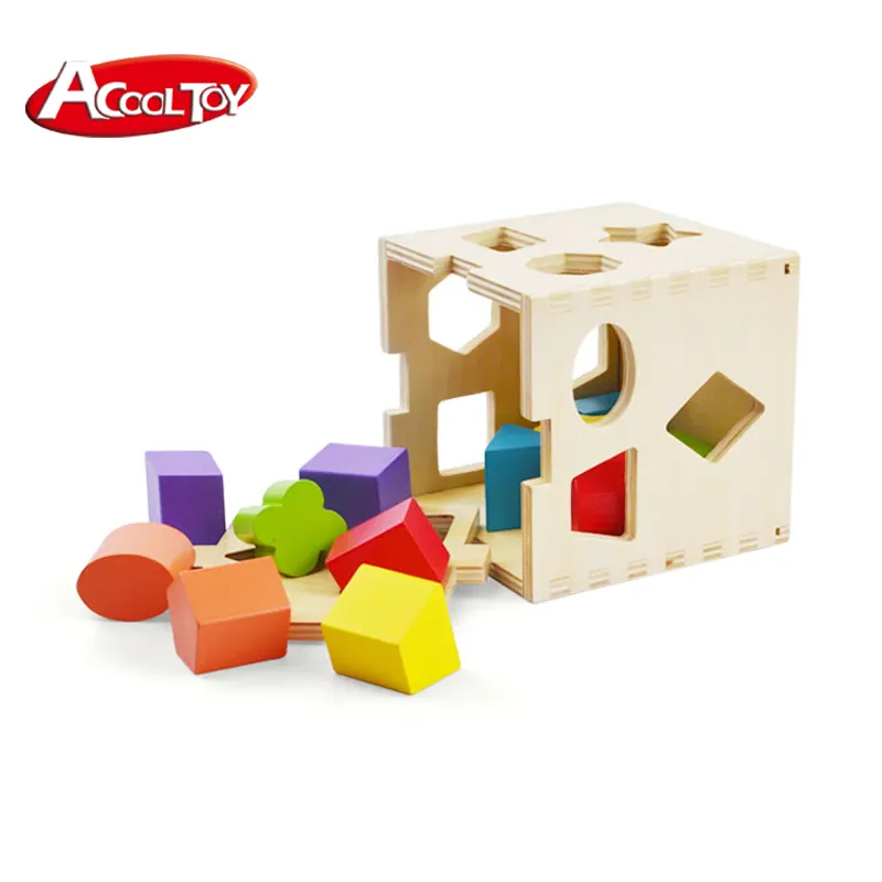Funny factory wholesale wooden shape sorter cube 12pcs toy