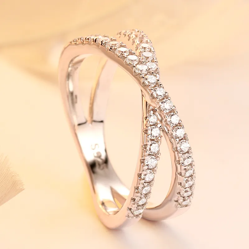 Bisutería, joyería de moda, anillo de Plata de Ley 925, anillo de infinito pavimentado con cuentas de CZ para mujer