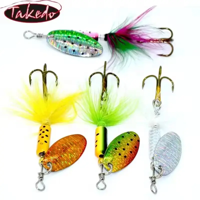 TAKEDO 4PCS 65MM 4G Composite Metal Spoon Spinner Bait Rotating Sequin Artificial Baits Fishing lures For Carp Bass HG17