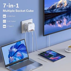 2025热卖7合1交流电源插座立方体，带USB 3路插座1型C和3 USB，不带电缆适配器 - Product Image 3