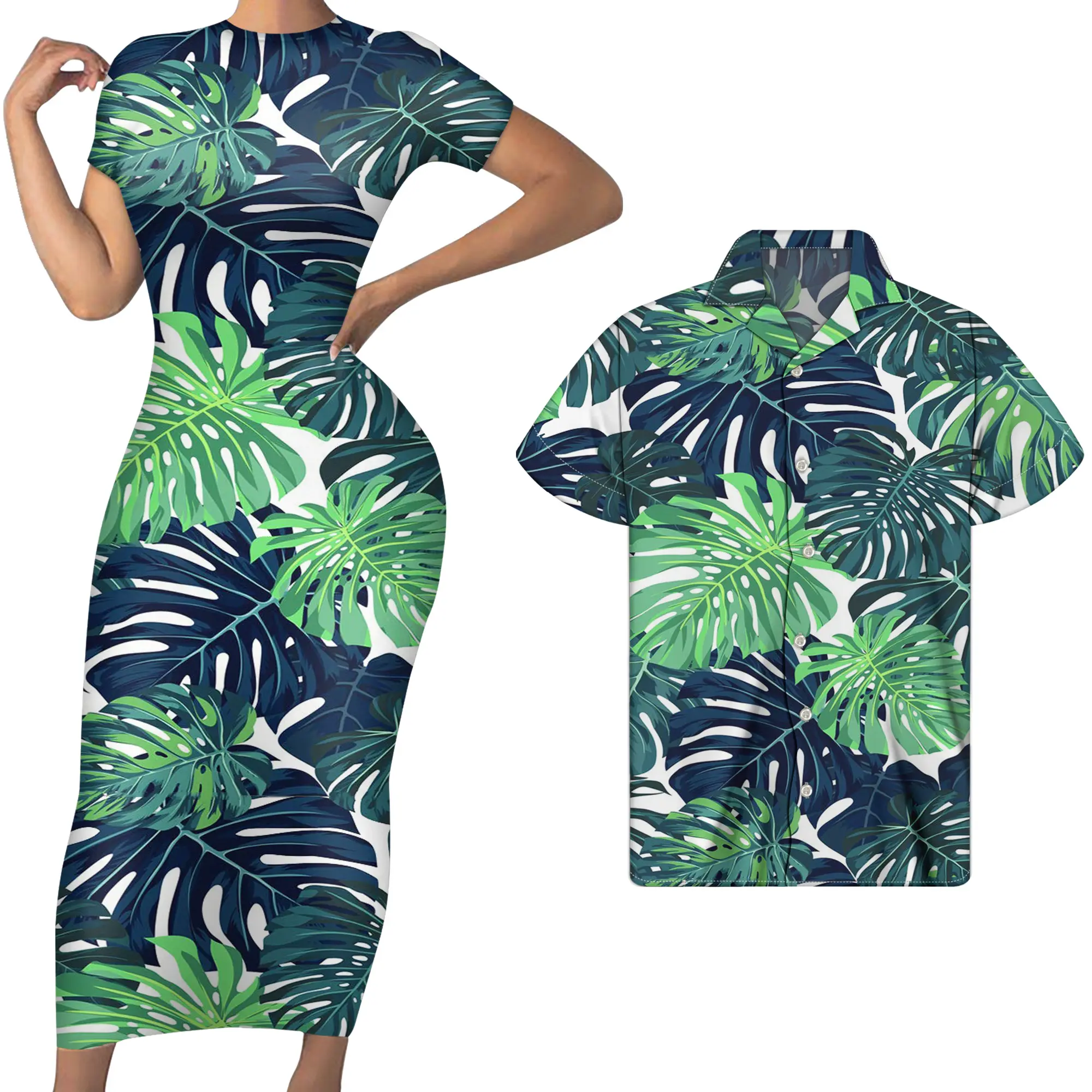 Hawaiian Monstera Impressão Polinésia Plus Size Maxi Dress Fitness Mulheres Vestido Longo Personalizado Trendy Couple Vestuário Camisa Vestidos