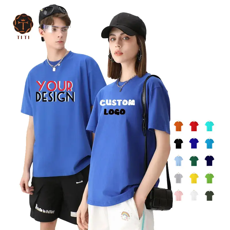 Camiseta estampada personalizada com logotipo liso e gráfico, camiseta unissex de manga curta 100% algodão com estampa de tela lisa