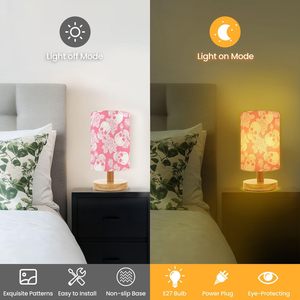Custom on Demand LED Table <strong>Lamp</strong> <strong>Skulls</strong> Roses Motif Drum Shade Linen Wood Base Remote Control Simple Feature for Home Decor MOQ 1 - Product Image 5