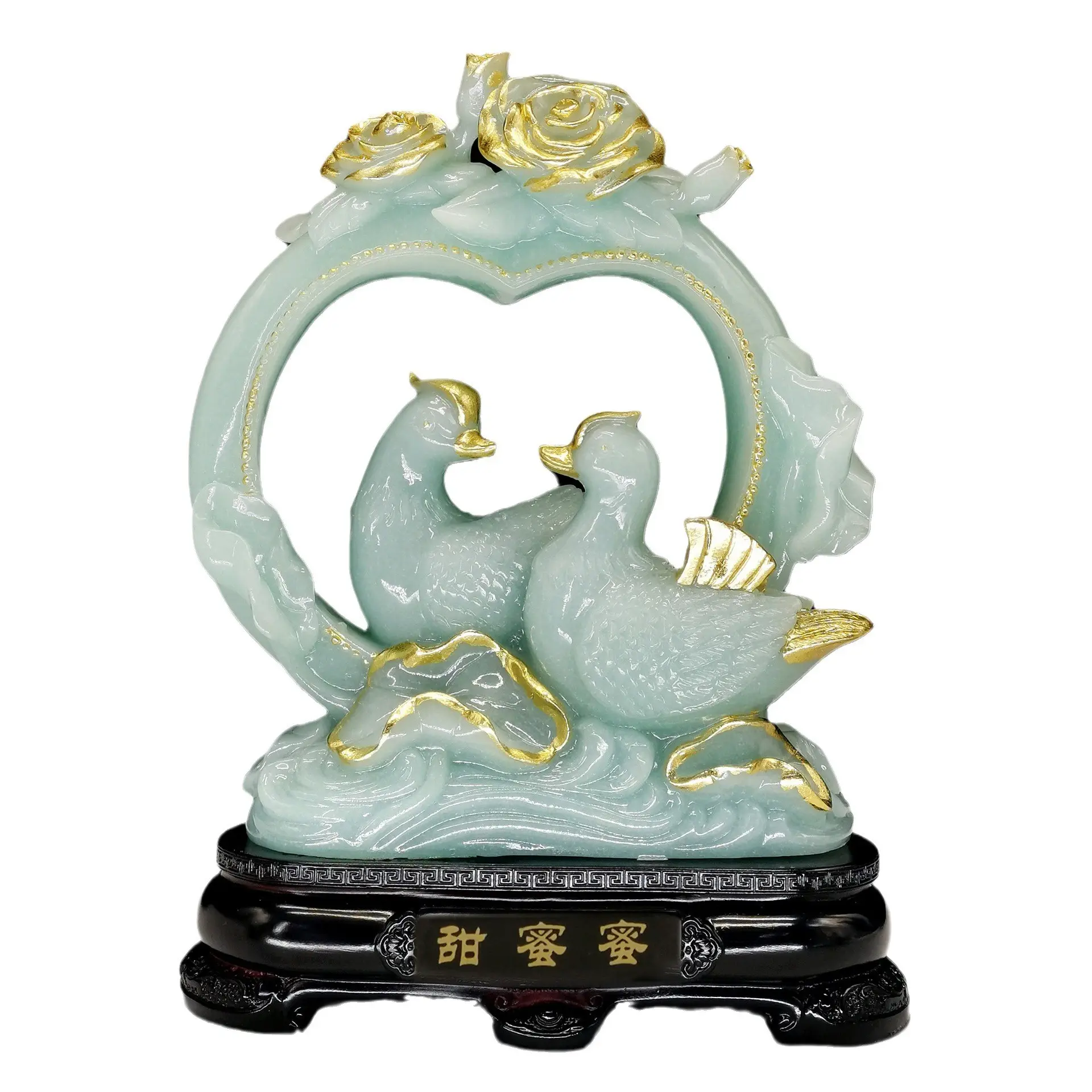 Due figurine di anatre di mandarino Feng Shui In resina che nuotano In uno stagno di loto anatra di giada uccelli d'amore decorazione di scultura di anatra mandarina