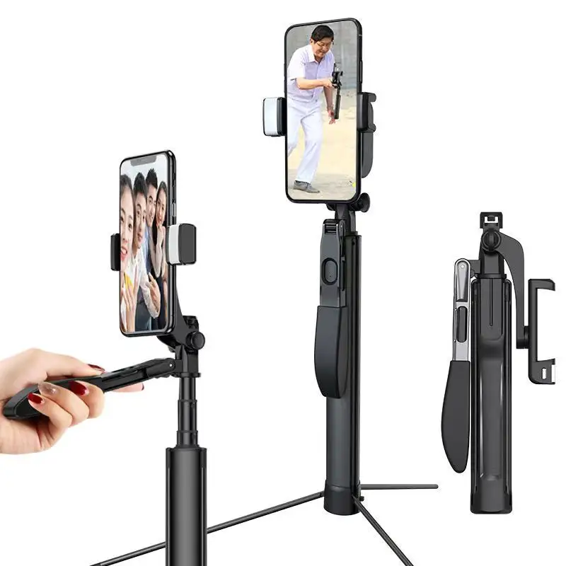 Foldable Auto smart phone stabilizer Portable Wireless BT Remote Extendable mini extendable selfie stick with DO2 filter light
