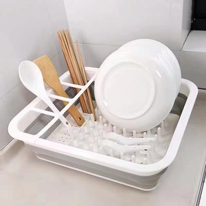 Sebze yıkama boşaltma sepeti katlanabilir mutfak kase plaka şeffaf plastik saklama kabı çok fonksiyonlu katlanabilir çanak drenaj raf - Product Image 2