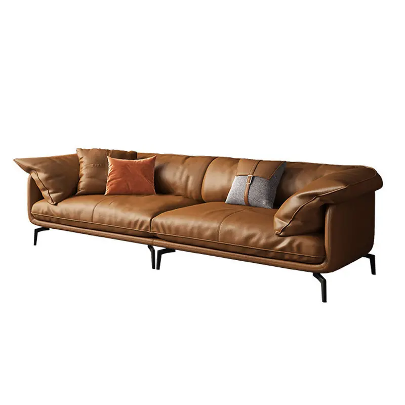 Sofá de cuero de estilo italiano moderno minimalista sala de estar Luz de lujo conjunto de sofá de piel de vaca sofá Seccional de cuero genuino 2 juegos