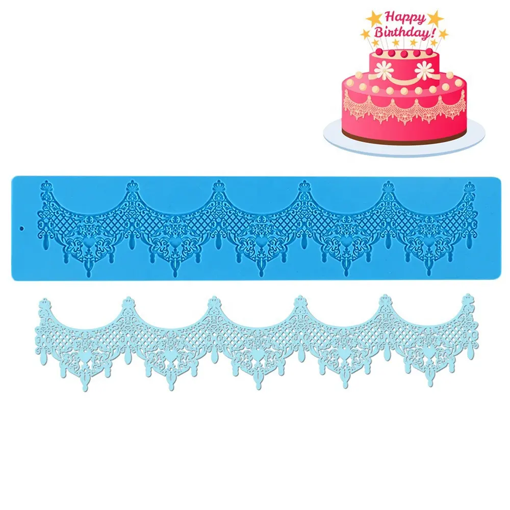 Flower Lace Mold Bolo Border Decoração Ferramentas Fondant Cake 3D Mold Food Grade Silicone Mat Mold Baking Flower Mold