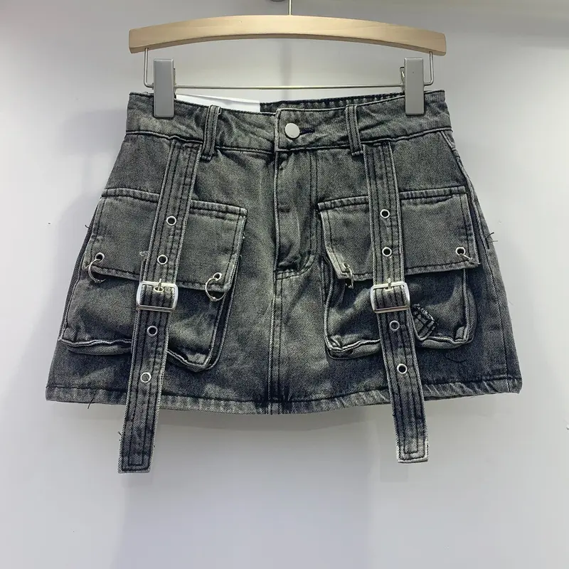 Bomblook C117SK01 Casual Fashion New Street Cargo Skirt Washed Mini Skirt Shorts With Large Pockets A line Skirt