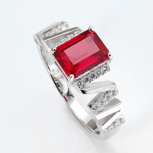 Anello in rubino di alta qualità 925 in argento Sterling moda classica alta gioielli OCT Step Cut anelli di rubino da laboratorio per donna - Product Image 1