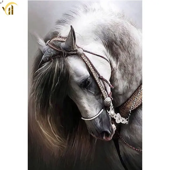 White horse round dot full drill diamond painting mosaic stone art embroidery painting for home decoration