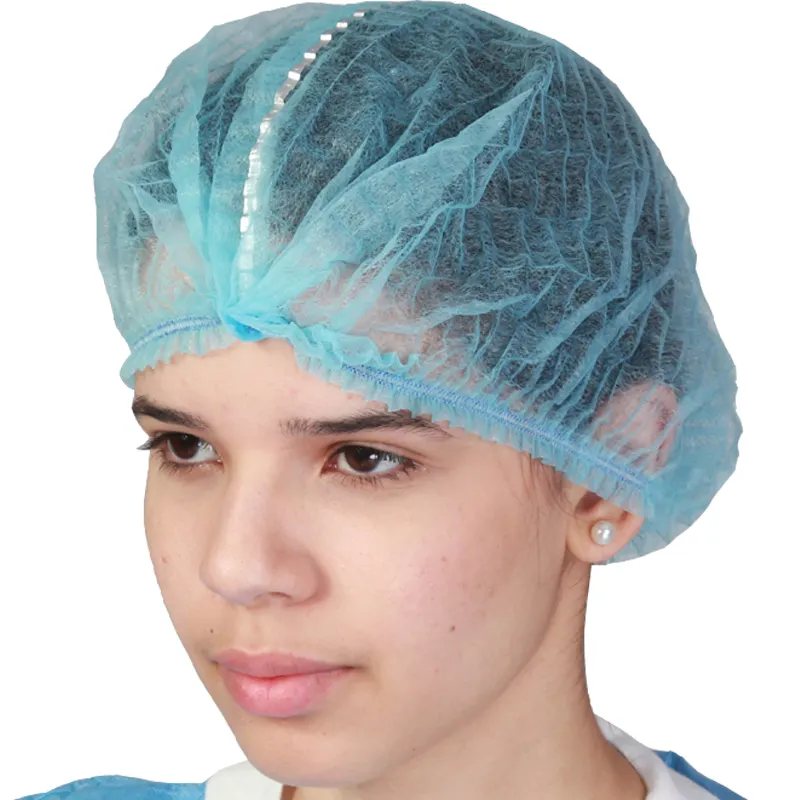 Descartável PP Não Tecido Strip Clip Cap Bouffant Head Cover Hair Net Cirúrgico Doctor Hat Round Mob Cap