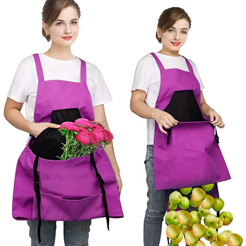 Delantal de jardín con bolsillos, bolsa de recolección de frutas, lona, alta resistencia, ajustable, para jardinería