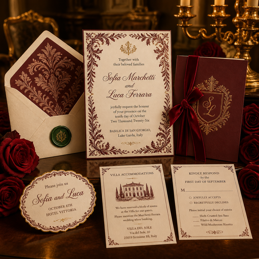 Victorian Burgundy Wedding Invitation