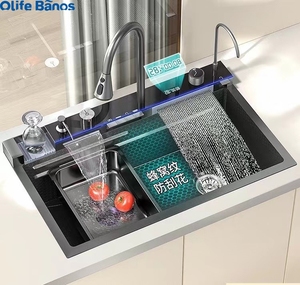 Yeni Trend 304 SS çok fonksiyonlu tek parça otomatik fincan yıkama piyano dijital ekran iki şelale musluk mutfak lavaboları - Product Image 3