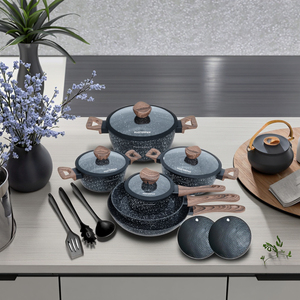 15 Miếng Nhà Hiện Đại Phong Cách Mỹ Không Dính Pan Đồ Nấu Nướng Với Nồi Và Pan <span class=keywords><strong>Set</strong></span> Mới Đến Thân Thiện Với Môi Đá Cẩm Thạch Granite Lớp Phủ - Product Image 2