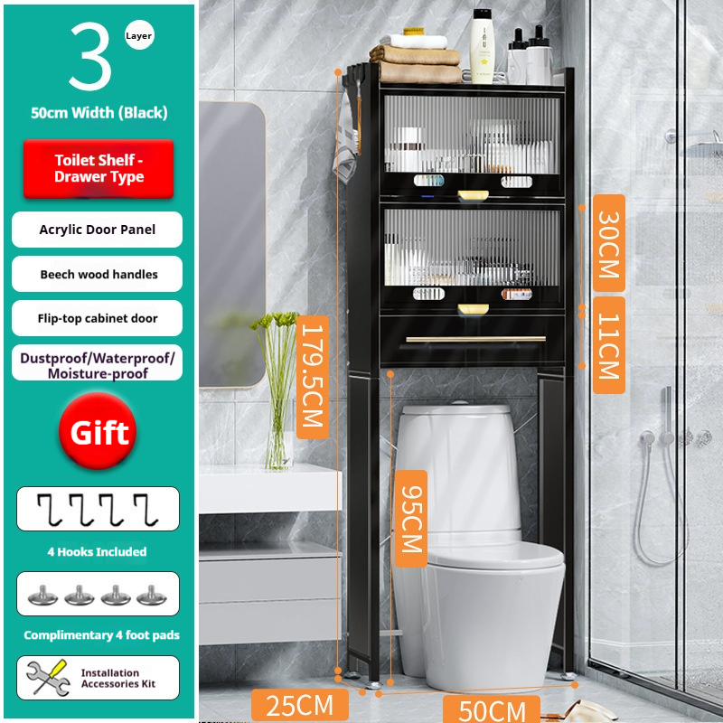 Tiroir de rangement pour toilettes noir à 3 niveaux
