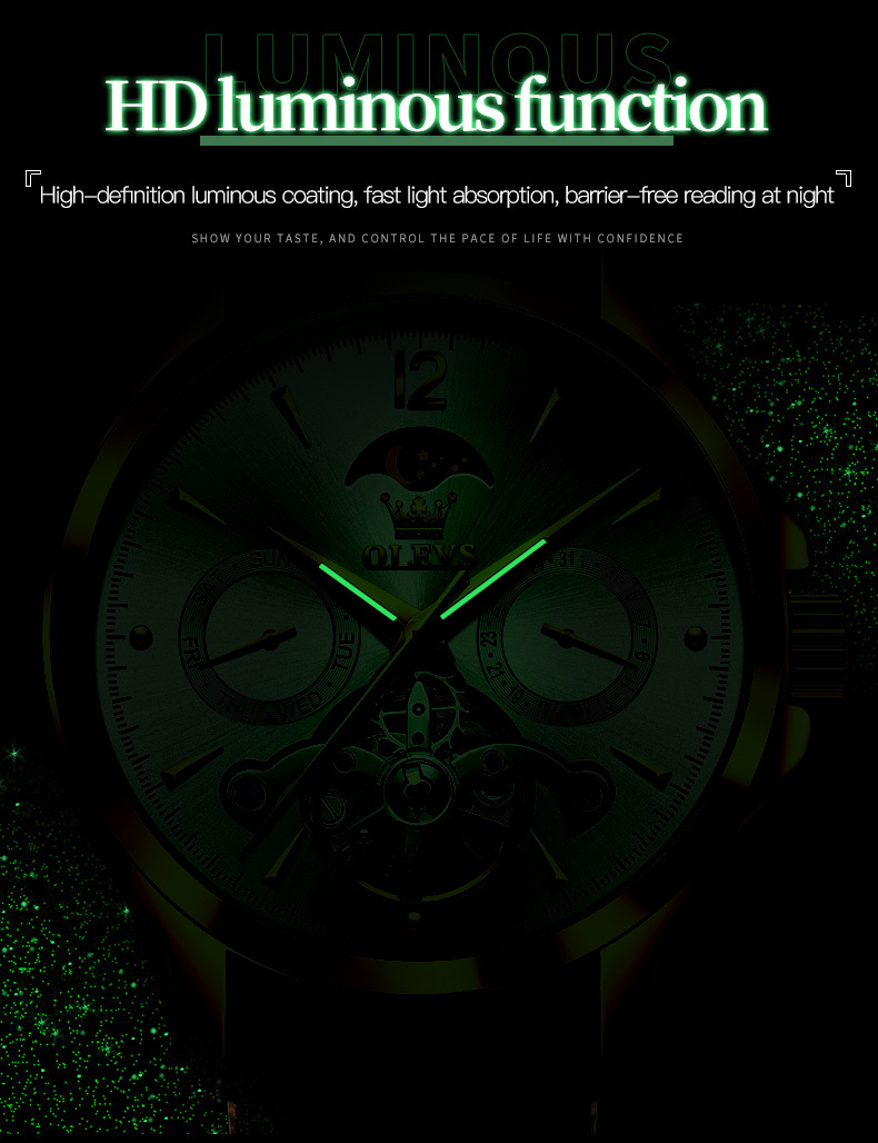 OLEVS 6663 Mechanical Men's Watch Waterproof Luminous Men's Trend Mechanical Watch description image 4