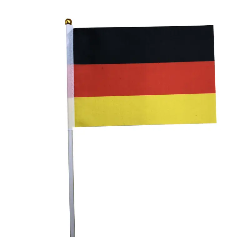 2022 World Polyester Country Flagge 14x21cm Deutsche DE Hand fahne Mit Kunststoffs tange