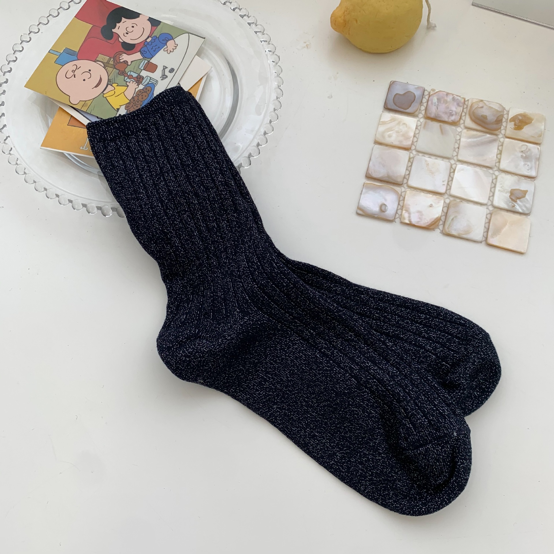 Women's long socks golden silver silk fiber knitted socks breathable glitter colored shiny fashion women socks