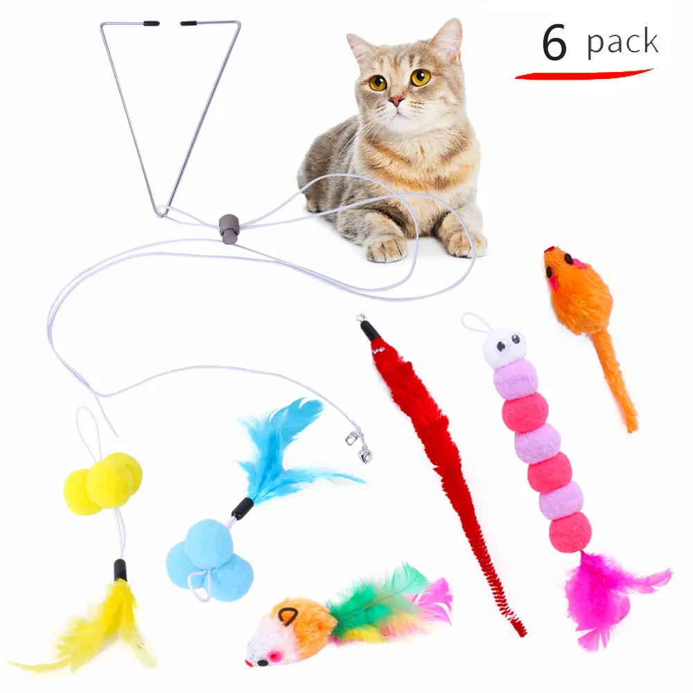 Veer Wand Pet Cat Catcher Teaser Stok, Huisdier Interactieve Speelgoed Houten Staaf Muis Kat Speelgoed