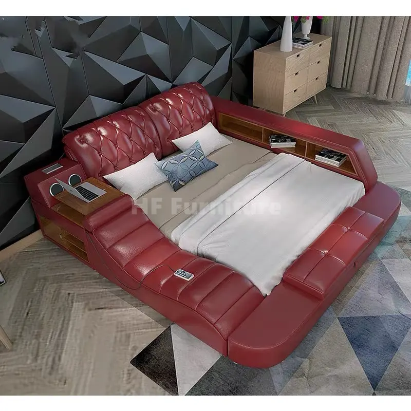 Mobili moderni per camera da letto matrimoniale letto in pelle letti da massaggio intelligenti multifunzione King Size