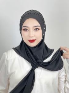Groothandel Hoge Kwaliteit Hijab Effen Kleuren Met Parels Kralen Traditionele Conservatieve Vrouwen Sjaals Midden-Oosten Dubai Sjaals - Product Image 2