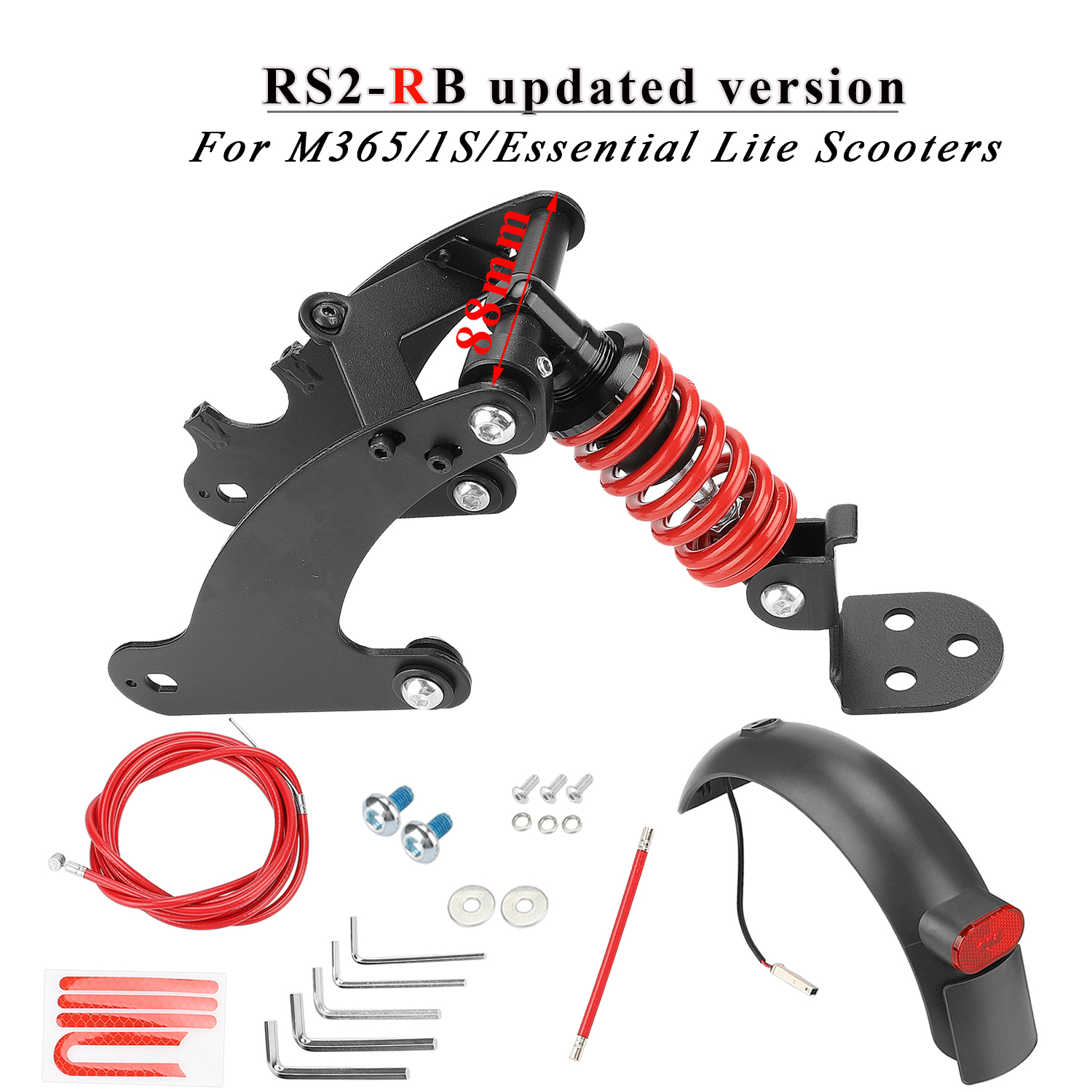 Suspensión actualizada con guardabarros para scooters M365/1S/Lite Rojo