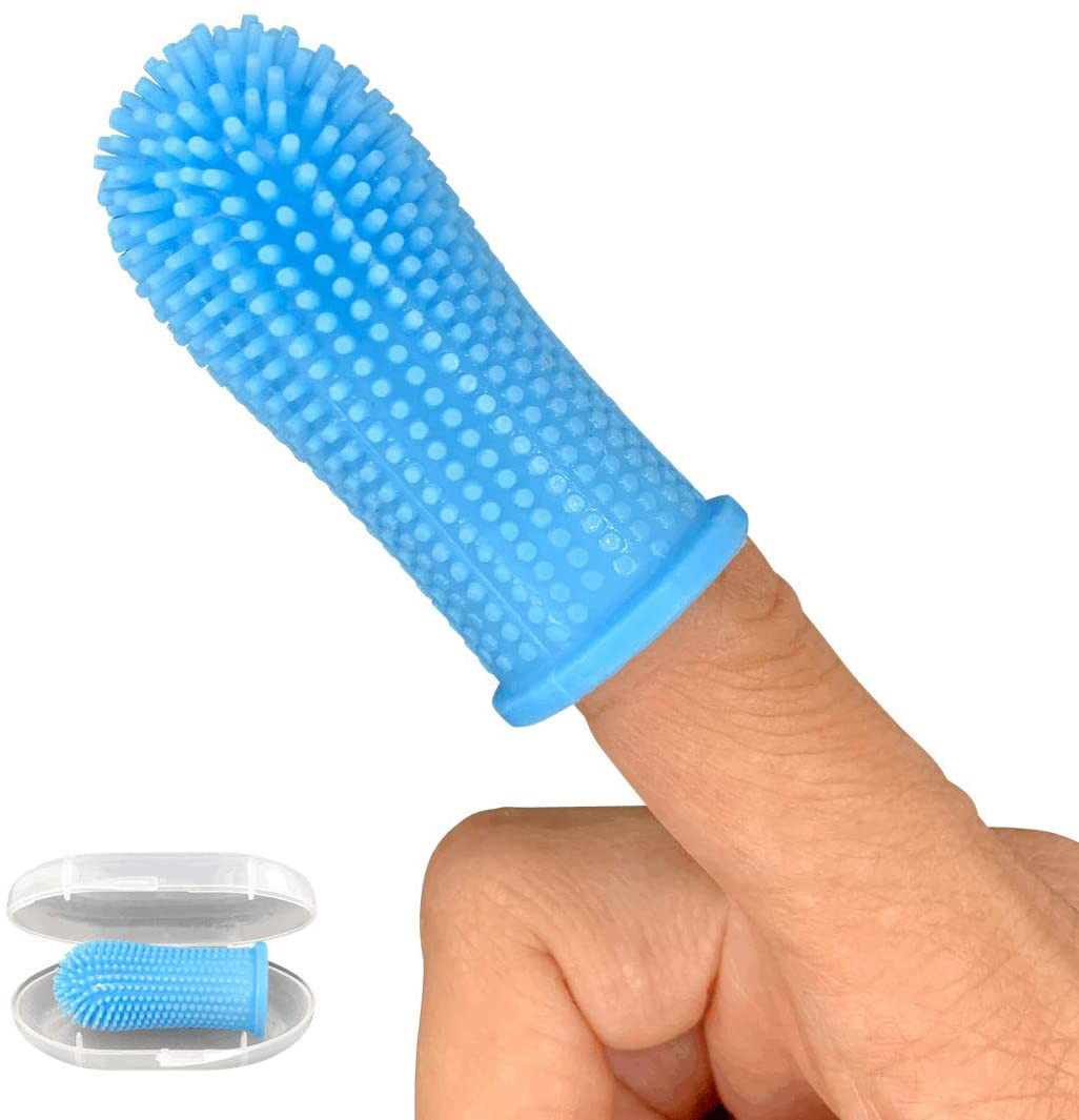 Blue silicone finger sleeve toothbrush