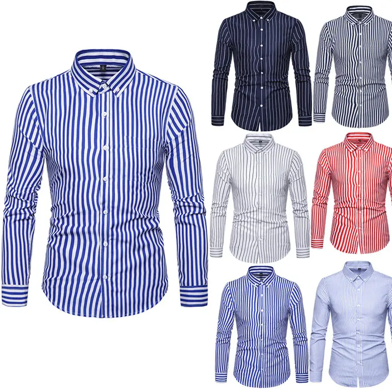 Vente en gros Chemise à rayures à manches longues personnalisée pour hommes Chemises décontractées grande taille en tissu de coton Chemises formelles pour hommes