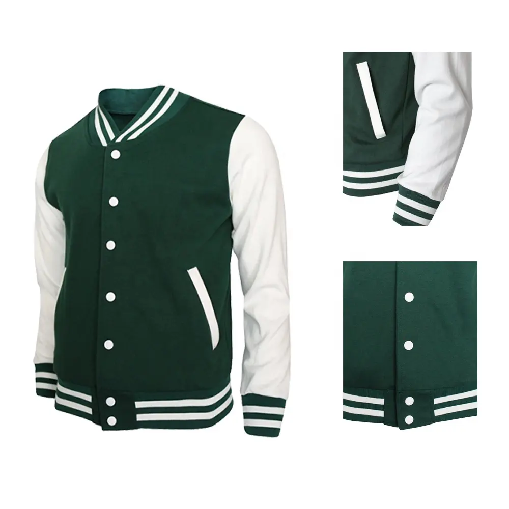 Jaket Bisbol 100% Katun Polos Uniseks Grosir Jaket Musim Dingin Letterman Kualitas Tinggi Kustom