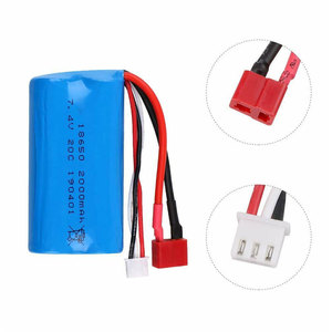 7.4V 2000毫安2S 18650 lipo电池，适用于Udi U12A司马S033g Q1 H103 FT009钢筋混凝土船模型零件EL-2P/<span class=keywords><strong>SM</strong></span> / JST/T连接器