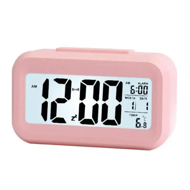 LED Digital Alarm Clock 12/24 Mode Electronic Digital Alarm Screen Desktop Clock Date Temperature Display with Night Lighting