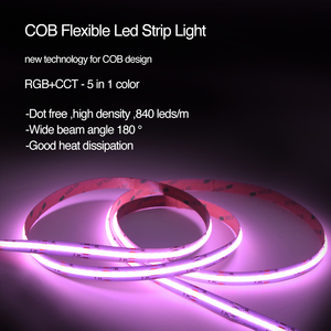DC24V 840LEDs RGBCCT 12mm Wide 21W/M Copper Body COB <strong>LED</strong> Strip Light Cuttable with Voice Control - Product Image 5
