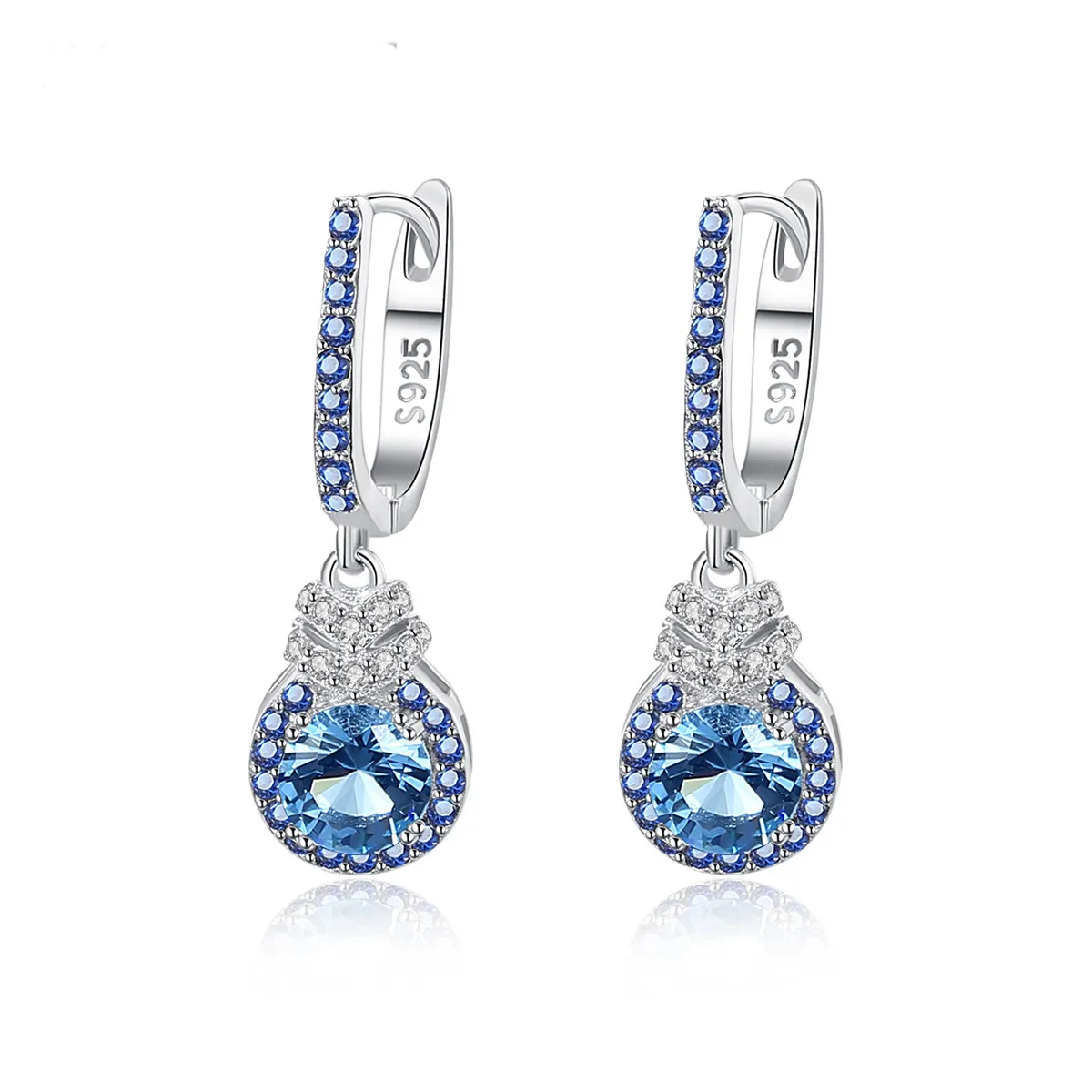 Brincos de prata S925 com tesouro colorido para mulheres, conjunto de joias com micro requintado de safira azul celeste