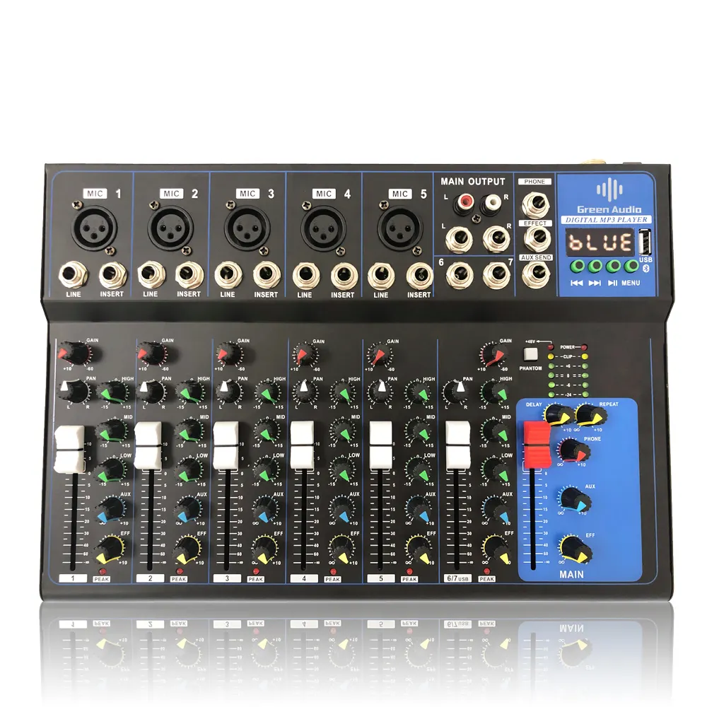 GAX-UF7 7 Channel USB Digital Audio del Microfono Mixer Console Professionale Karaoke Mixer Audio Amplificatore con BT