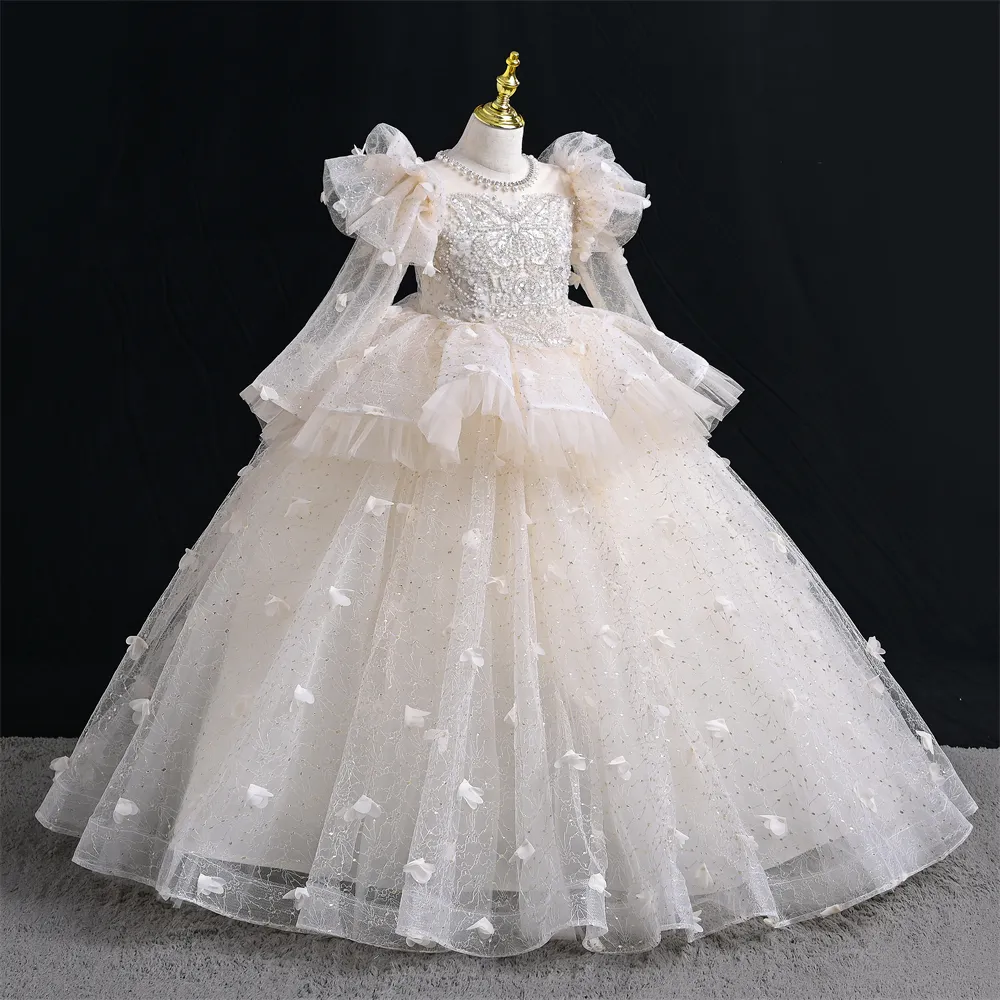 Robes de princesse mode une pièce fête enfants pour petites filles blanc enfants été robe de bal moyen sans manches Floral