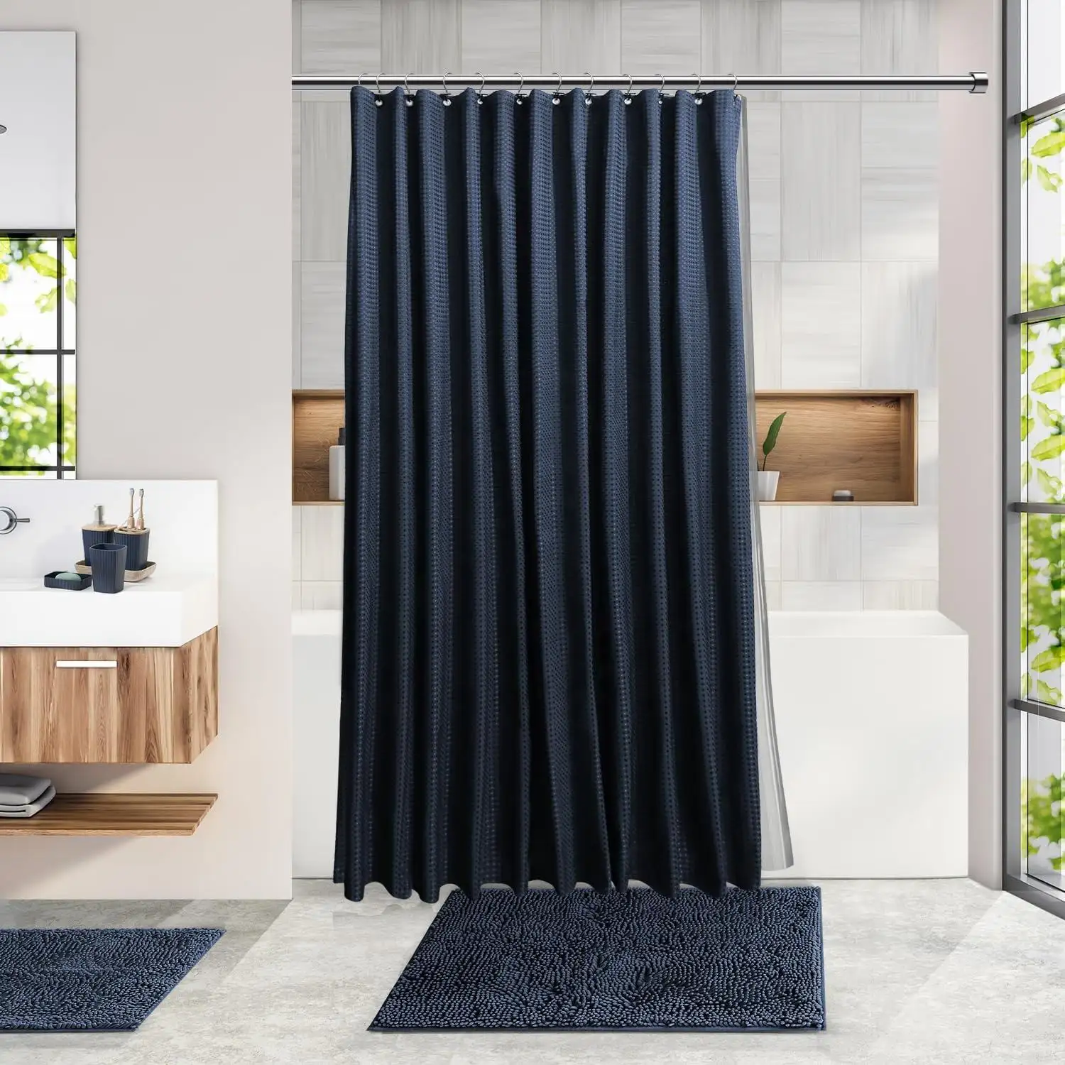 럭셔리 북유럽 욕실 세트 유럽 스타일 셔닐 카펫 방수 와플 폴리 에스테르 샤워 커튼