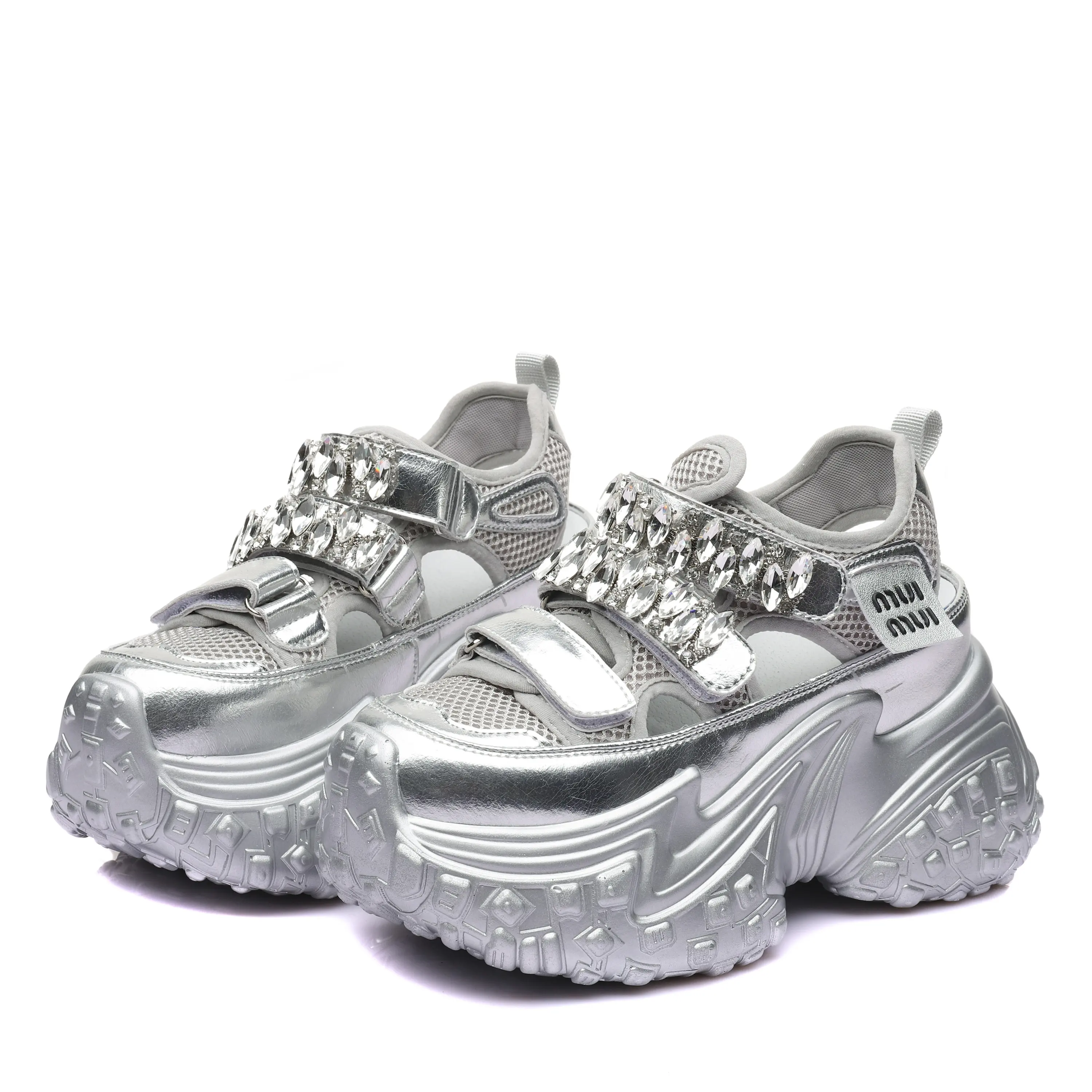 New Arrival Fashion Crystal Strap Buckle Breathable Glitter Sandals Platform Wedges Sandals