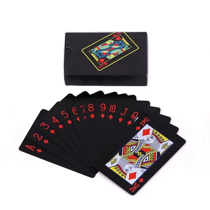 Impressão personalizada Dupla Face 57x87mm Board Game Card Preto Plástico Cartão de Baralho Personalizado Cartas De Jogar Com Caixa