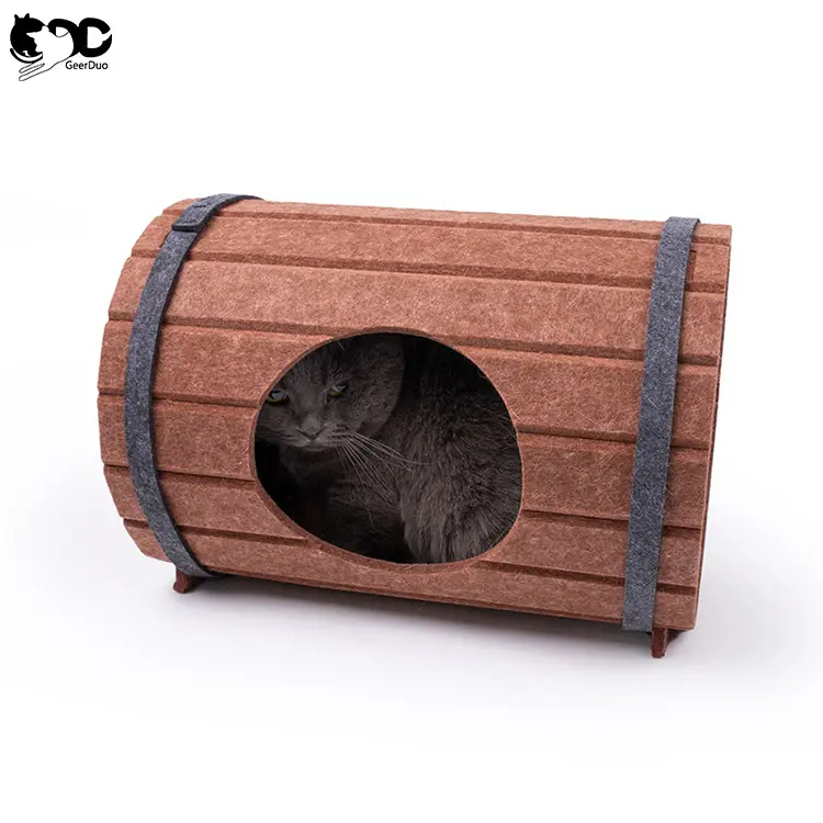 Geerduo Detachable Relief Anxious Large Internal Space Barrel Shape Semi-enclosed Cat Cave Nest for Scratching