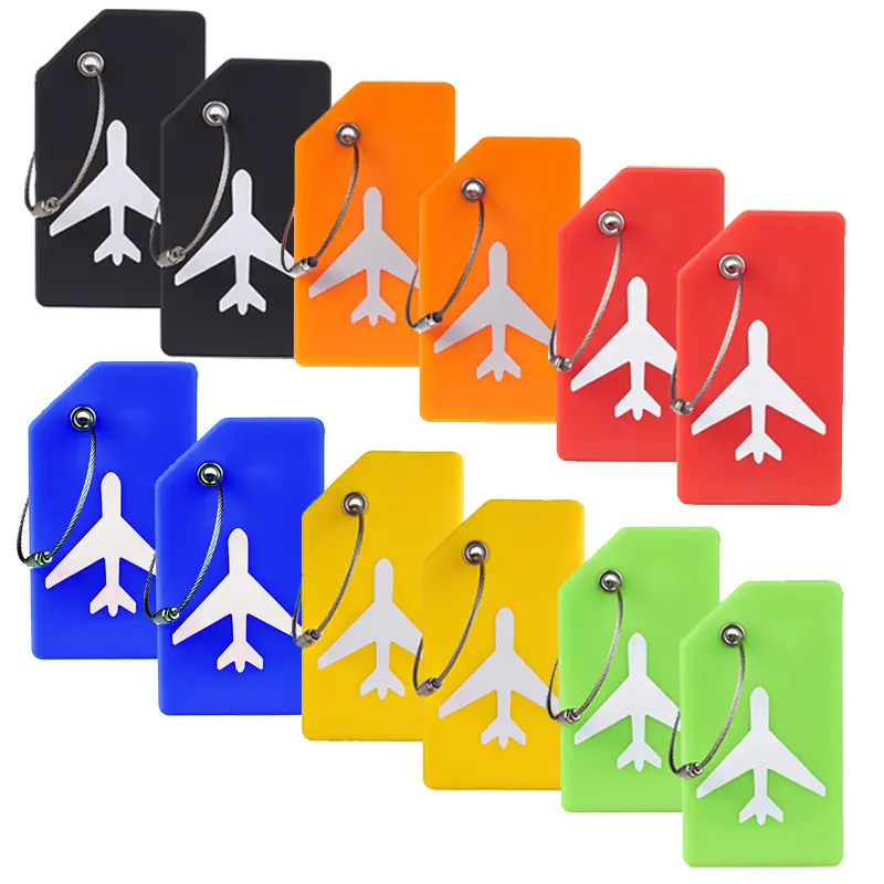 Fabricação por atacado de etiquetas de bagagem de silicone para aeronaves de aviação, etiquetas de bagagem de borracha macia, etiquetas personalizadas para viagens