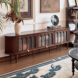 Meuble TV rétro français en bois massif Design moderne Stockage intégré Maison Salon et chambre à coucher Debout au sol Nouveau rétro - Product Image 1