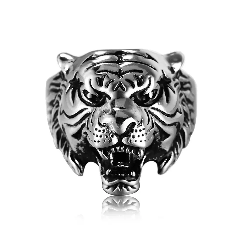 Customized Hip Hop Zodiac Jewelry Tiger Head Mens Accessories Punk Personality Vintage Chunky Fashion Ring