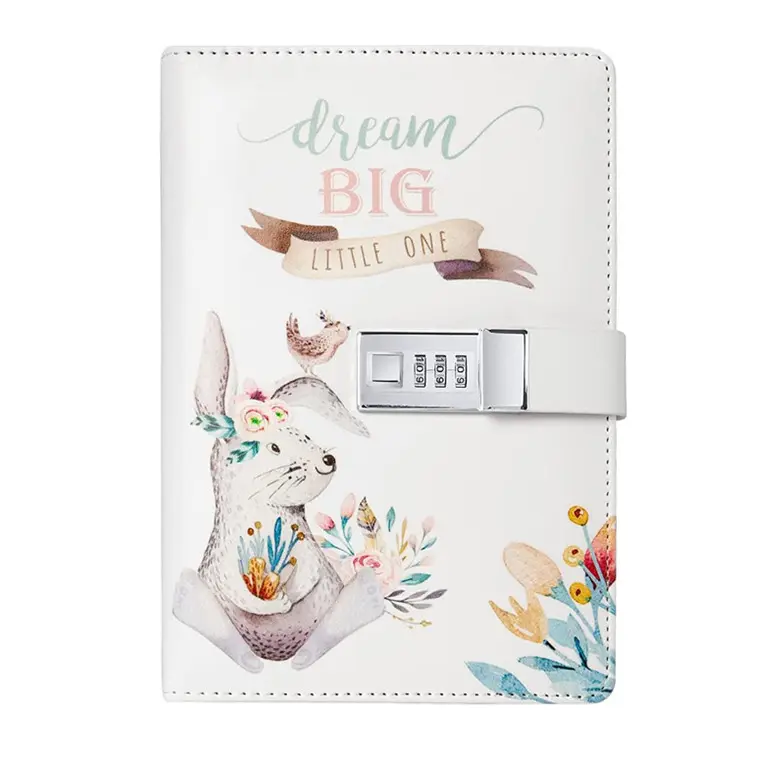 Caixa de couro pu com bloqueio para caderno, design de animais fofos, estojo lindo, bloqueio de página, diário, caderno, diário, notebook, com fechadura, venda imperdível