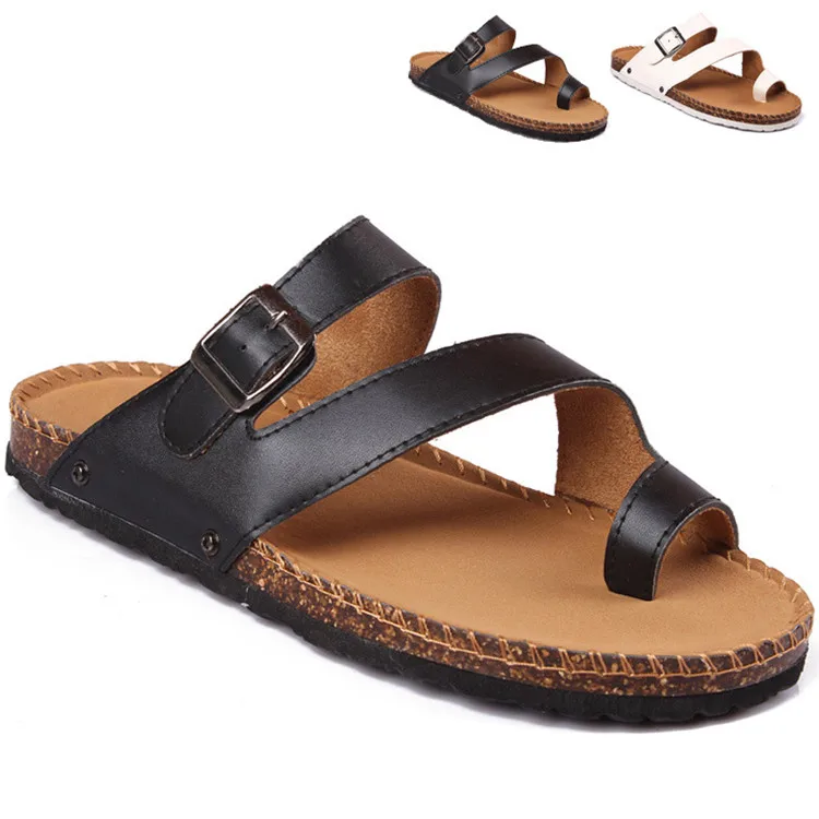 Summer Unisex Cork Sandals Filp Flops Open Toe Leather Slides Slippers Women Sandals Shoes