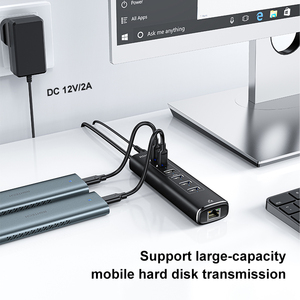 RSHTECH Powered 7 Ports USB 3.1/3.<strong>2</strong> Gen <strong>2</strong> USB 3.0 <strong>Type</strong> C hub 7 in 1 Rj45 <strong>Network</strong> adapter other <strong>Computer</strong> accessories for Laptop - Product Image 6